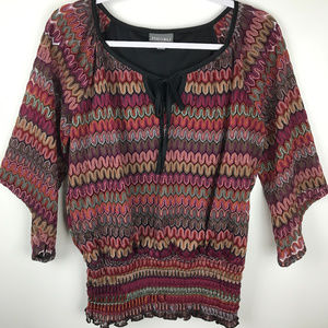 Roz & Ali Sz M Fall Color Wave Pattern Blouse